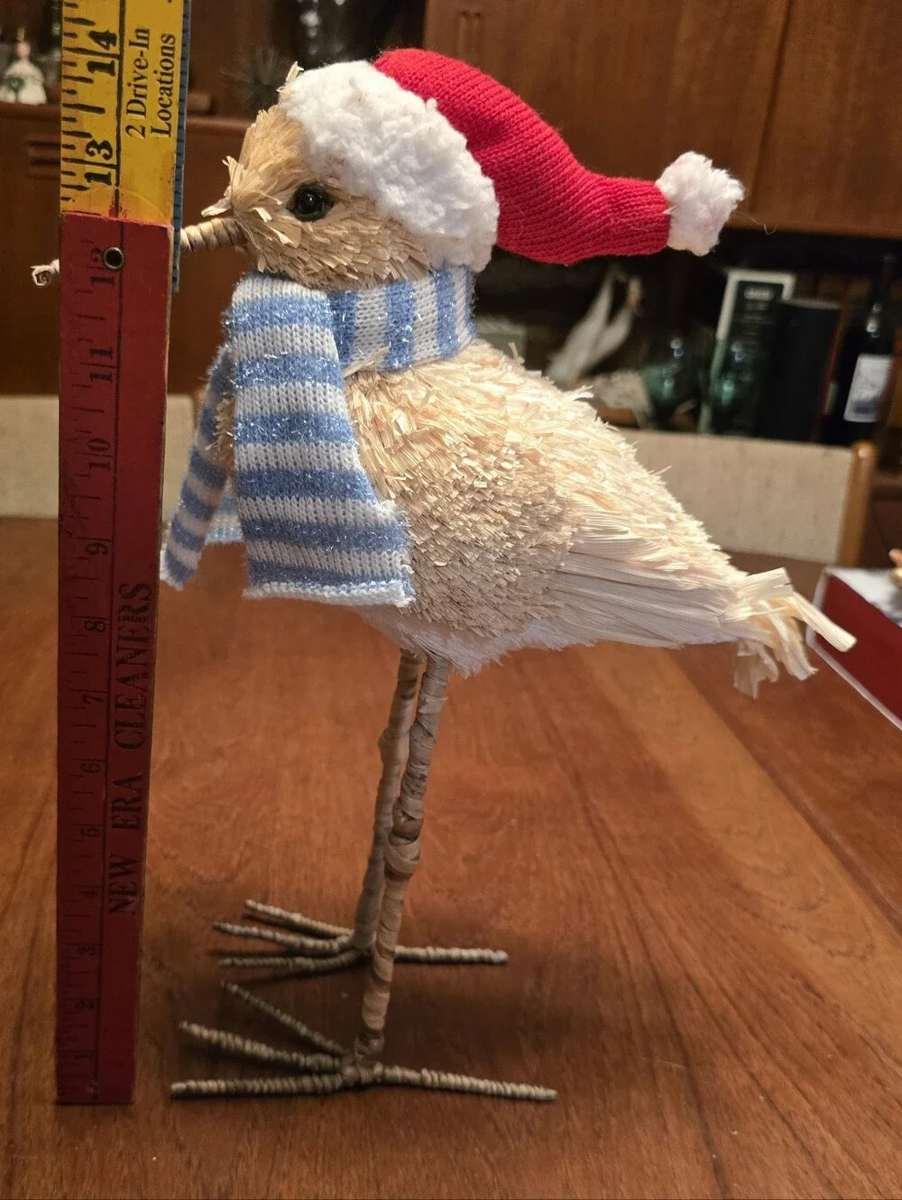 Decorative Straw Bird with Red Hat and Blue Scarf - Brand